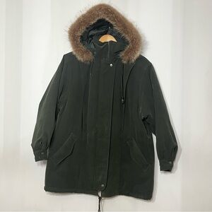 Bromley Coat Women's Raccoon Fur‎ Trimmed Sz M Full Zip Hooded Gorpcore Mom